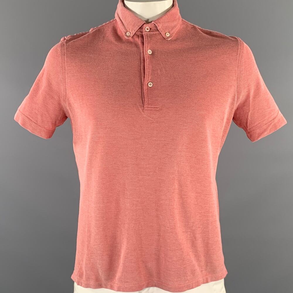 ISAIA Size XL Red White Nailhead Cotton Button Down Polo